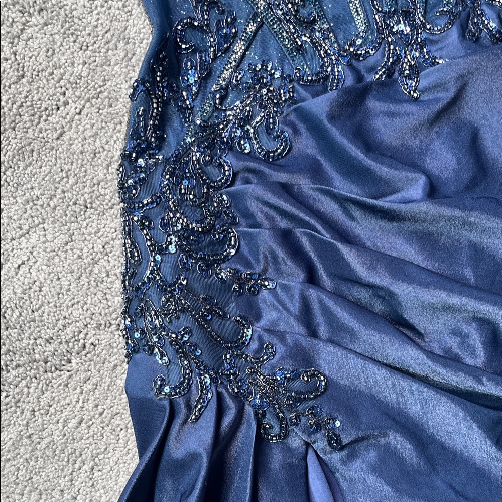 Ladivine Cinderella size 6 Navy strapless sequins mesh corset prom dress CM369 - Picture 8 of 15